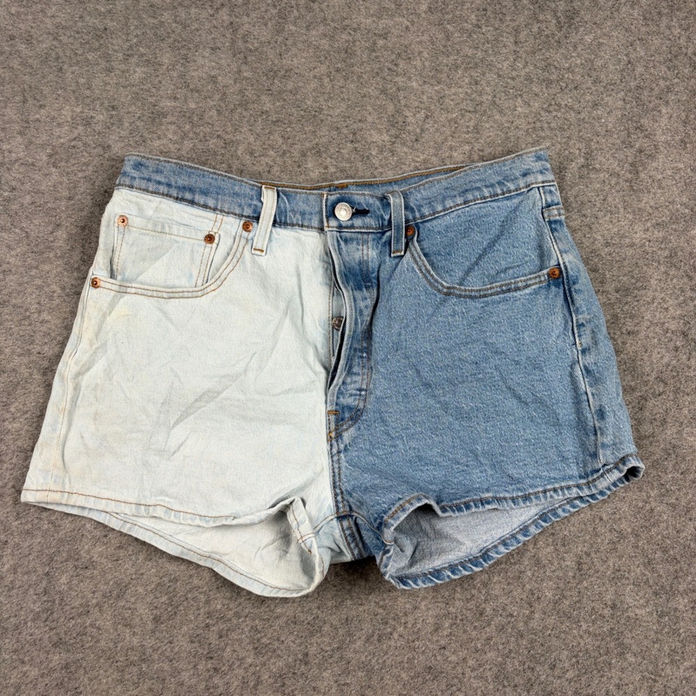 Levis 501 Shorts Womens 31 Blue Two Tone Colorblock Denim Y2K Outdoor Cut Offs